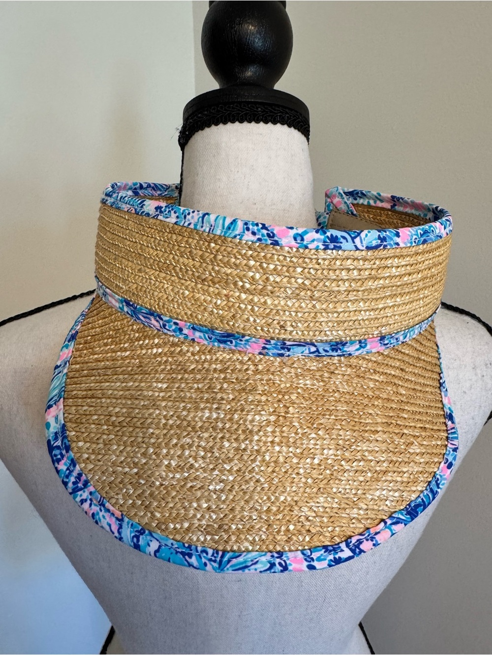 Lilly Pulitzer Straw Visor with Blue and Pink Floral Trim